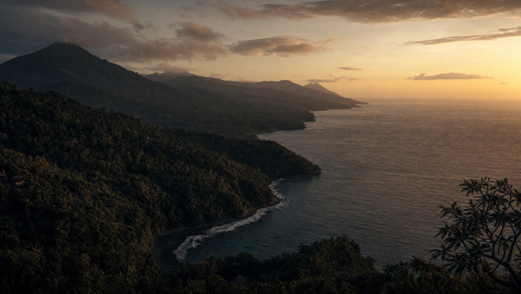 North Bali investment areas, coast and highlands at dusk