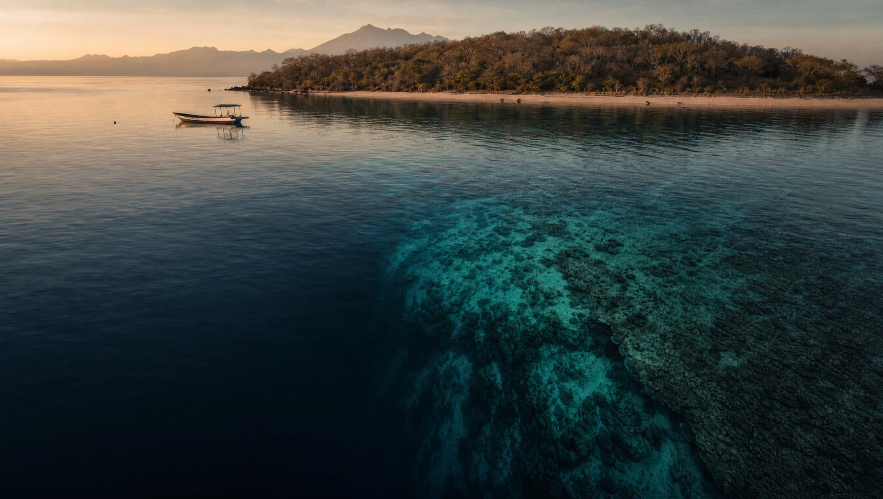 Clear turquoise water and coral wall at Menjangan Island, West Bali National Park