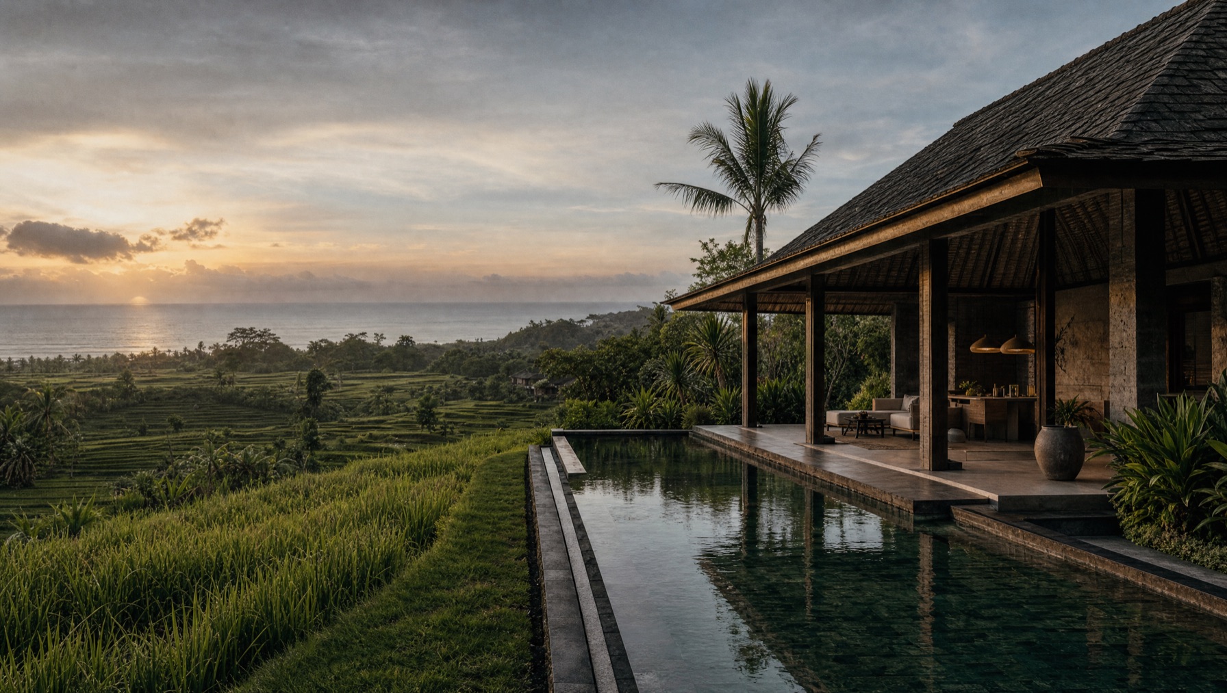 A long-stay villa among rice fields on the north Bali coast