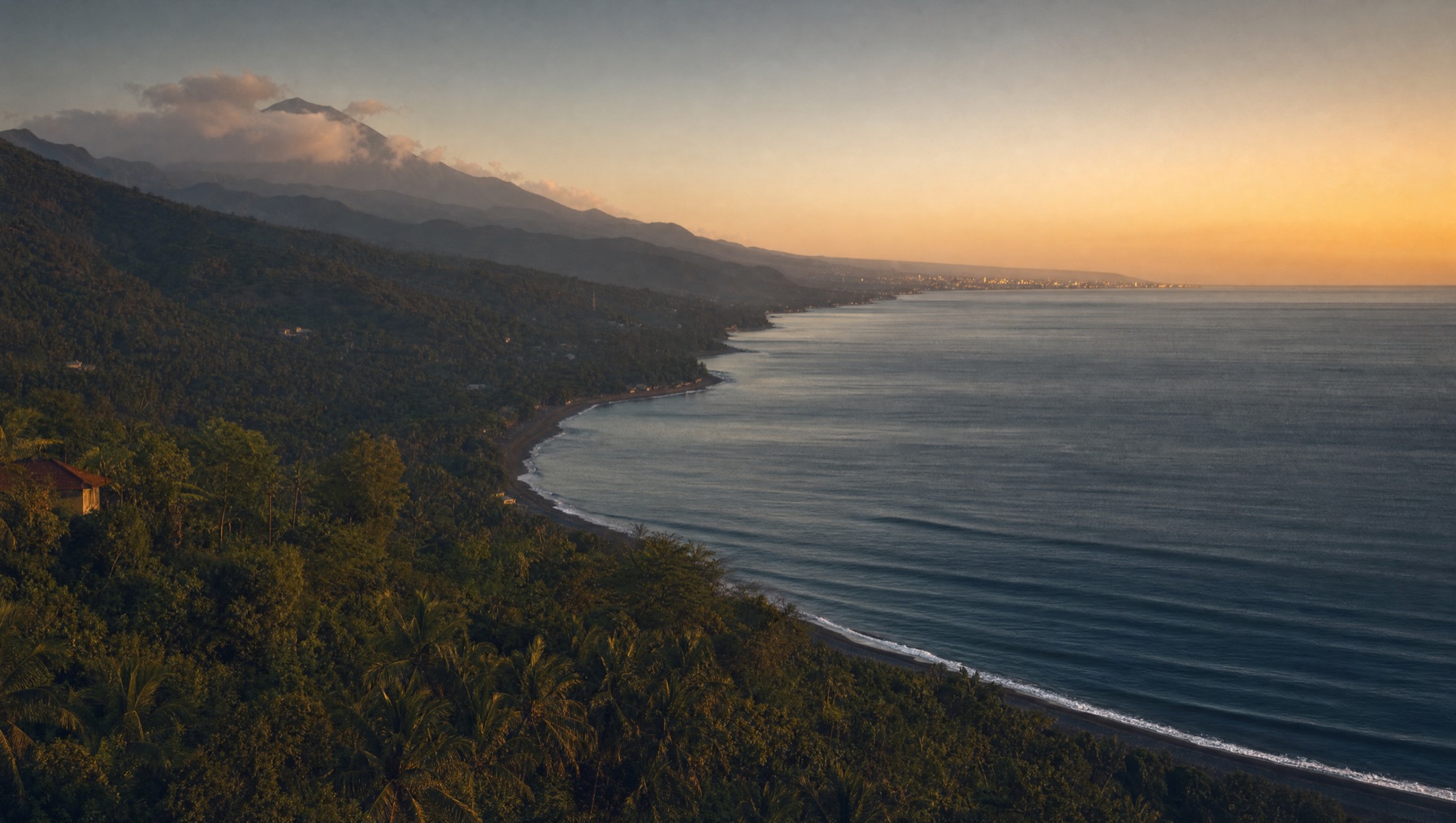 The quiet north Bali coast contrasted with the busy developed south