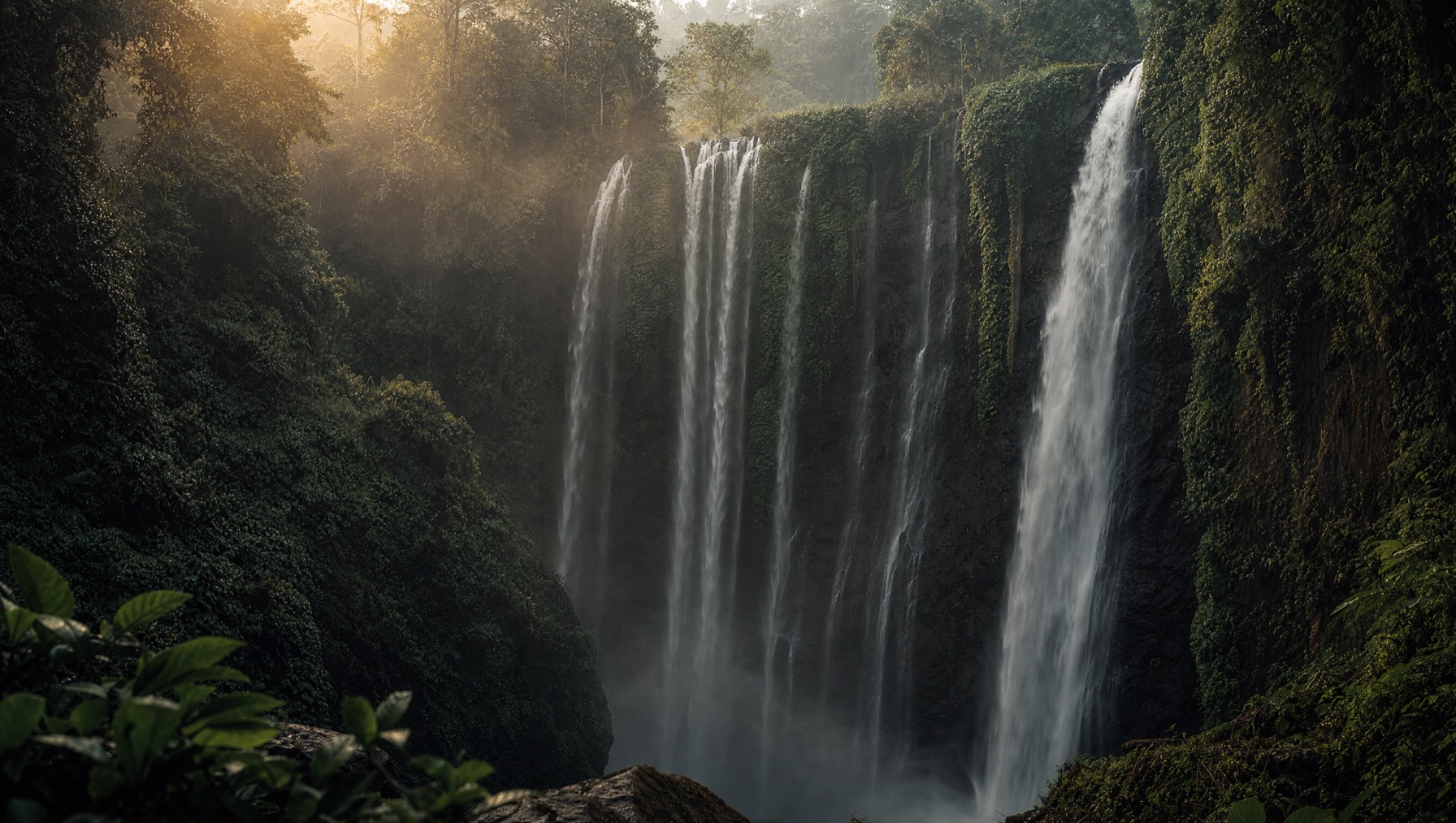 Sekumpul waterfall cascading through jungle in north Bali